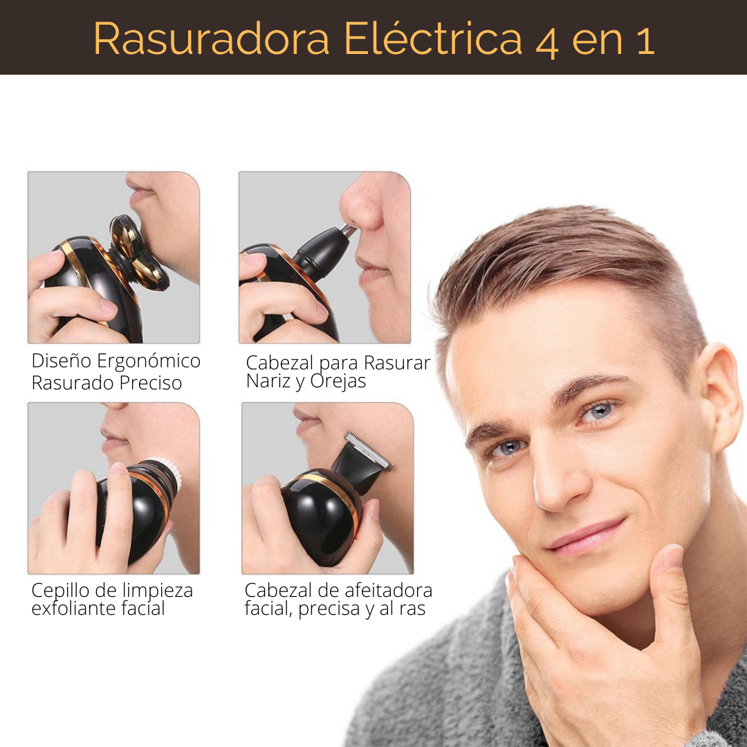 PACK AFEITADORA ELÉCTRICA ERGONÓMICA - 4 en 1 con 4 CABEZALES GRATIS 🎁