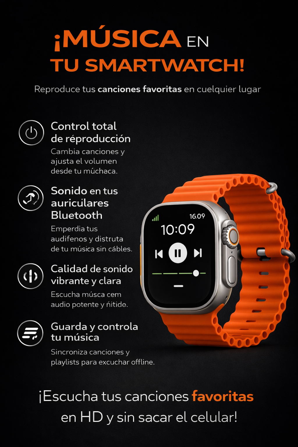 Smartwatch Ultra 9 + AURICULARES GRATIS + 2 CORREAS EXTRA